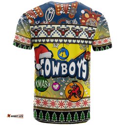 cowboys rugby christmas t shirt custom xmas cowboys christmas balls snowflake with aboriginal patterns t shirt