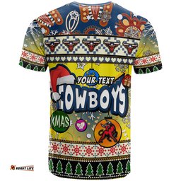 cowboys rugby christmas t shirt custom xmas cowboys christmas balls snowflake with aboriginal patterns t shirt