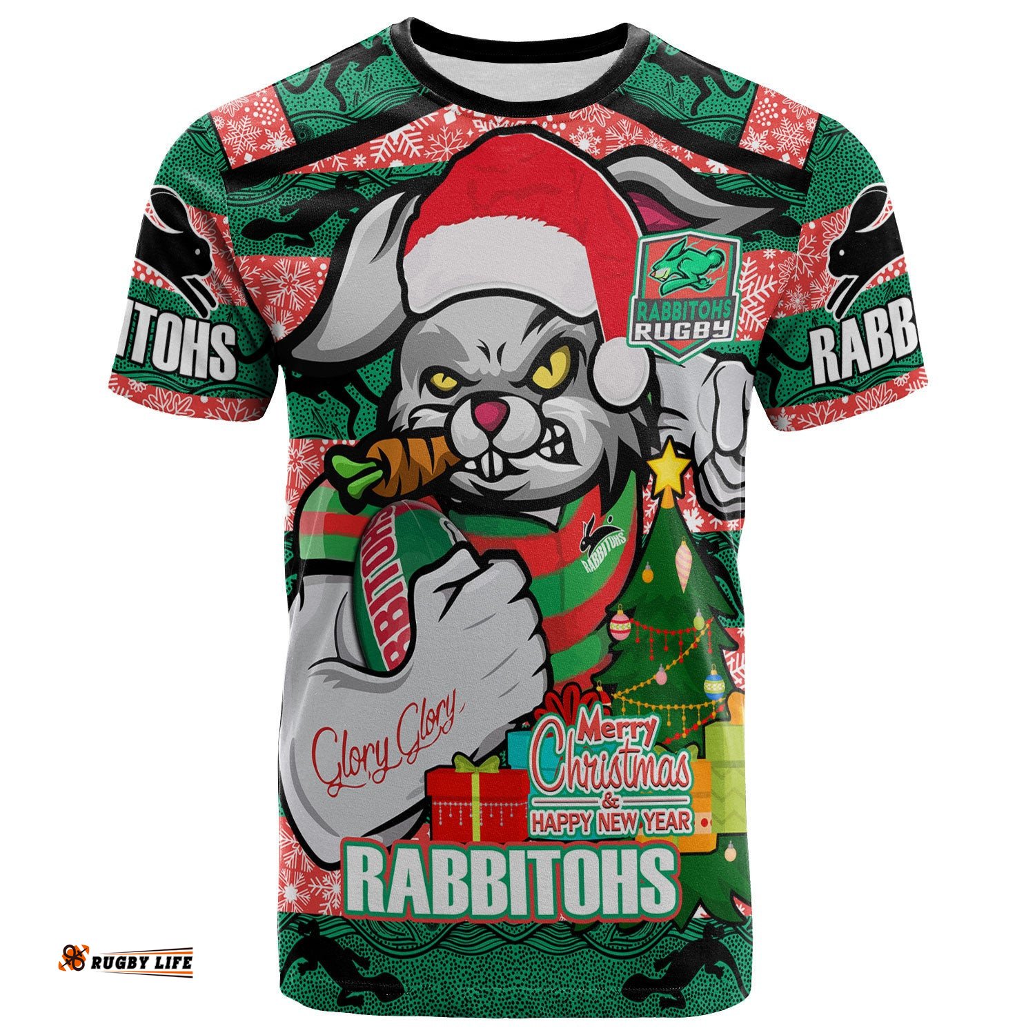 rabbitohs christmas rugby t shirt merry christmas super rabbitohs with rugby ball and aboriginal patterns custom t shirt