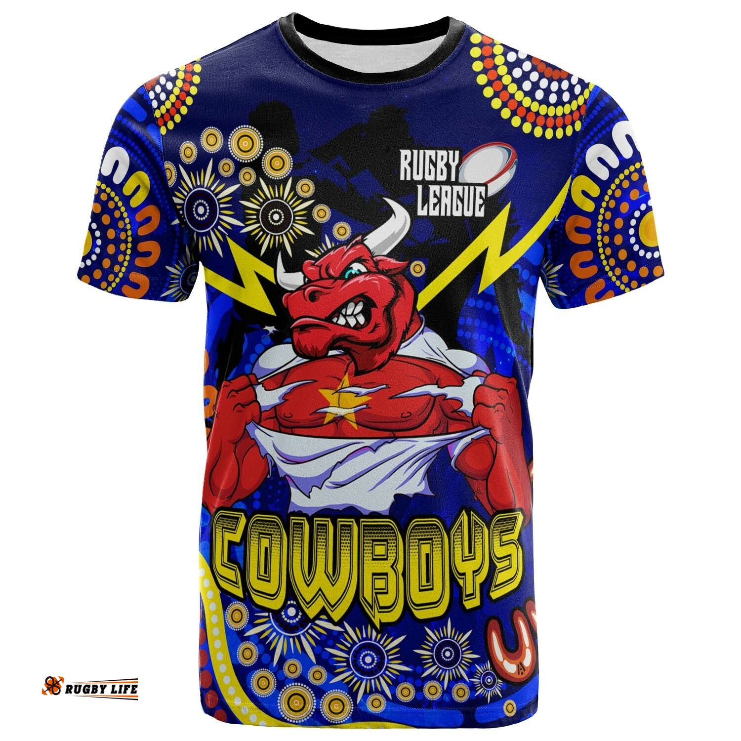 cowboys rugby t shirt custom cowboys bulls with aboriginal dot painting player and number t shirt