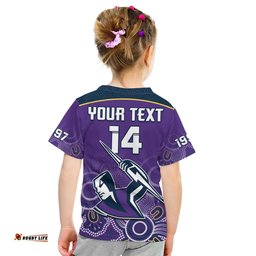 custom text and number melbourne storm rugby t shirt indigenous boomerang gradient style
