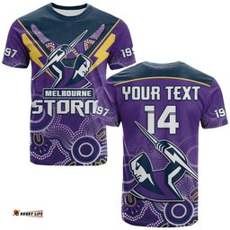 custom text and number melbourne storm rugby t shirt indigenous boomerang gradient style