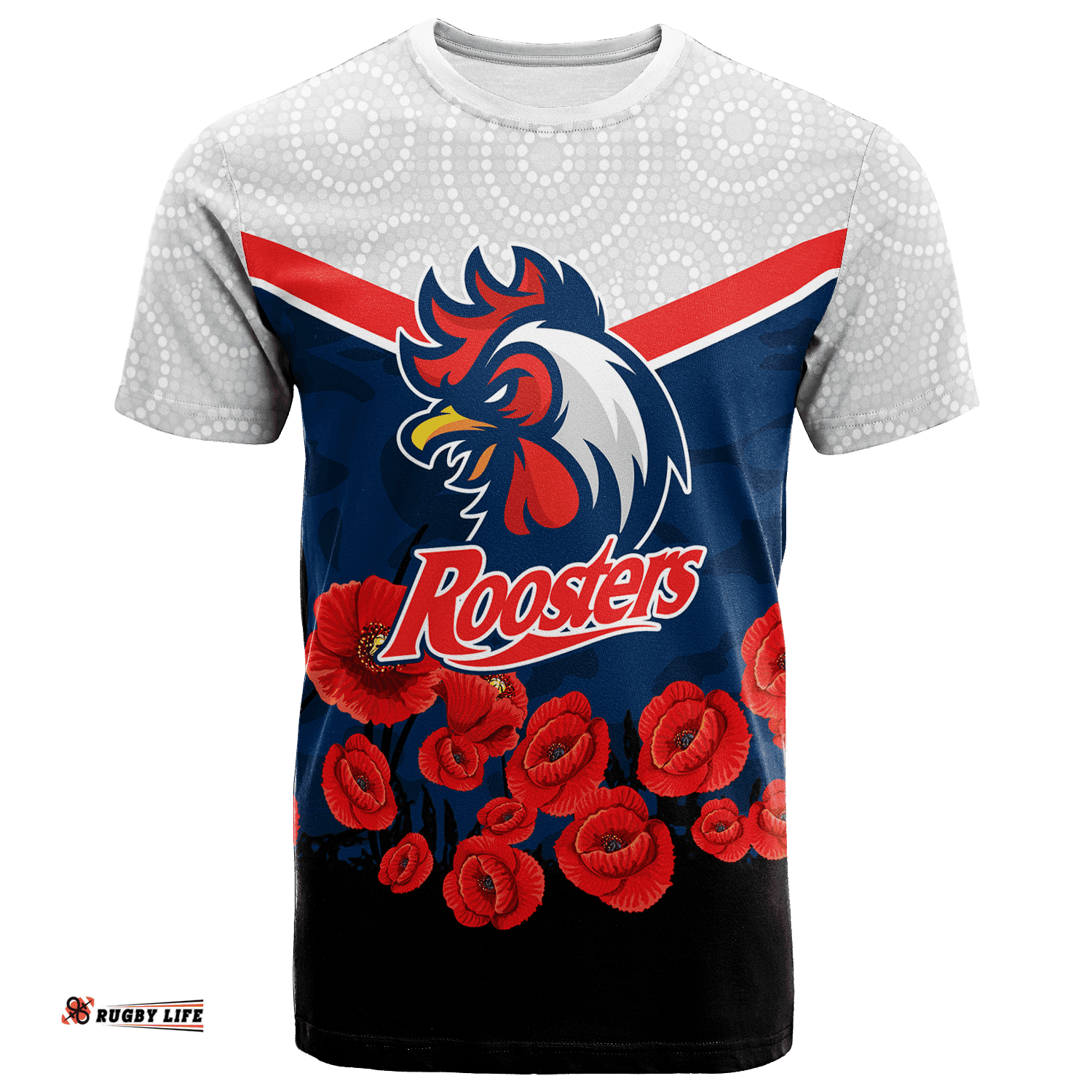 custom personalised roosters anzac day t shirt indigenous art