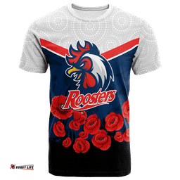 custom personalised roosters anzac day t shirt indigenous art