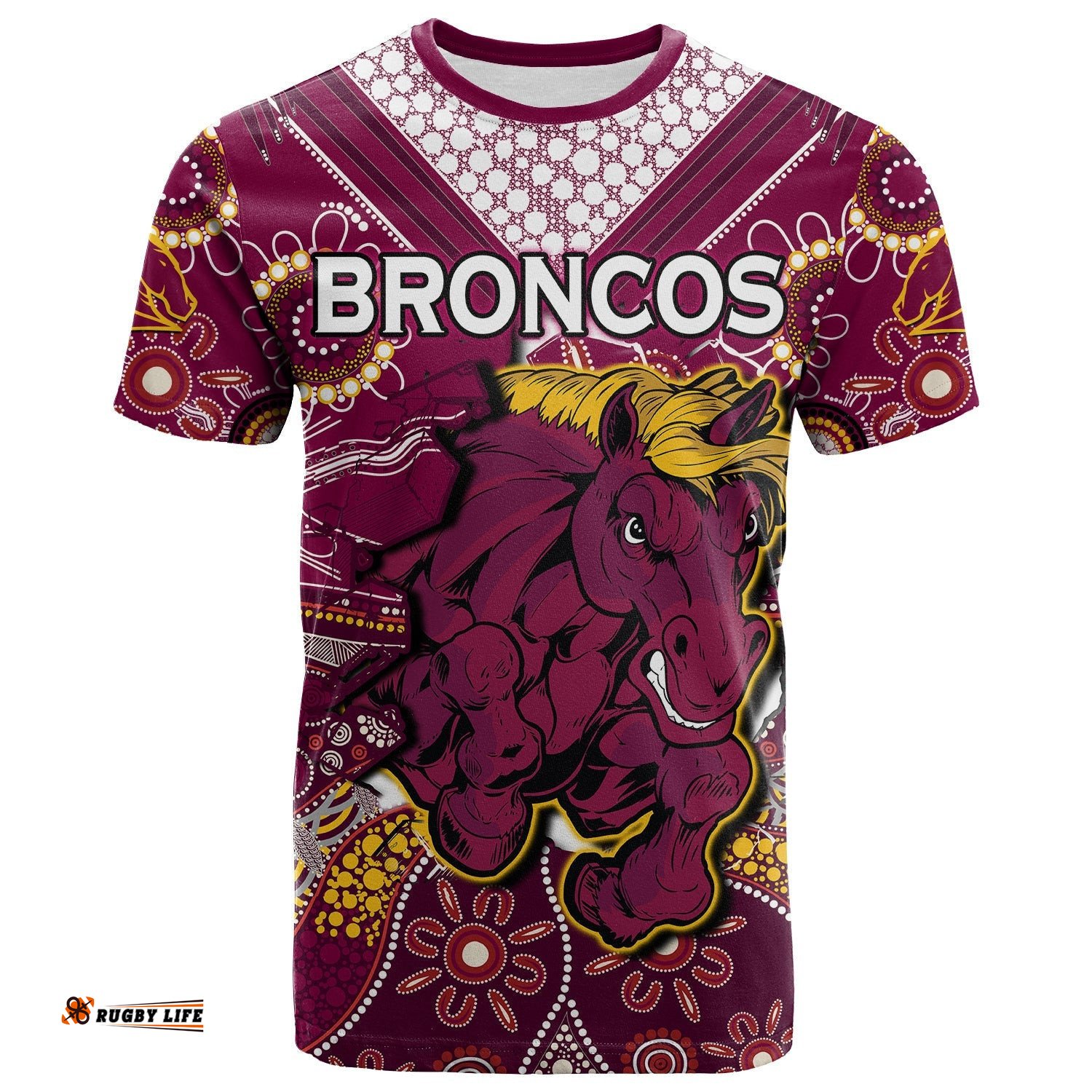 broncos rugby t shirt indigenous pattern artsy ver01