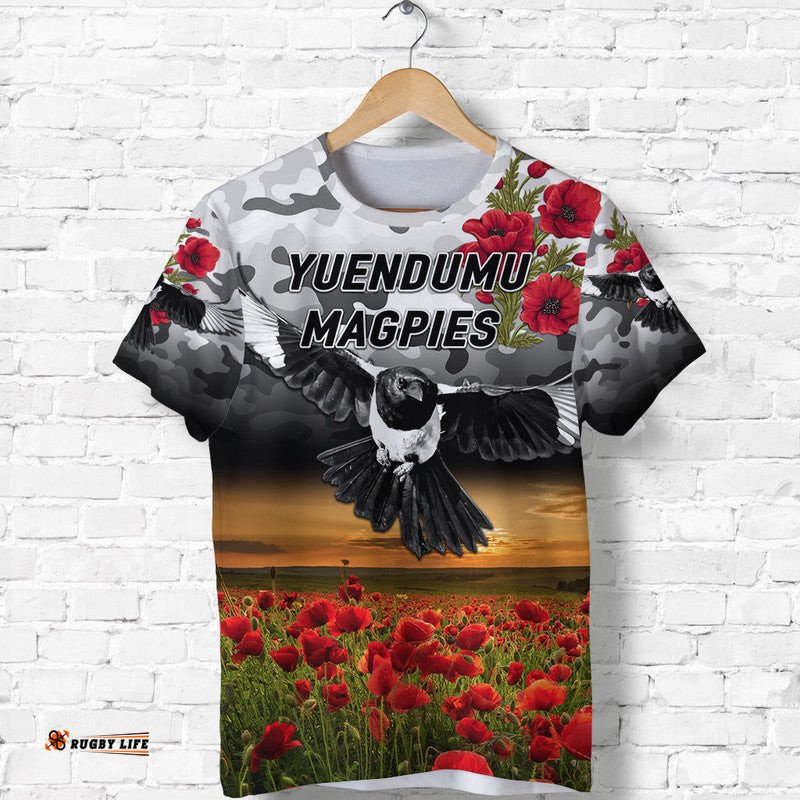 custom personalised yuendumu magpies football club anzac t shirt poppy vibes