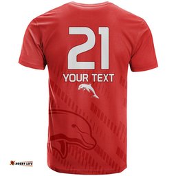 custom text and number nrl dolphins rugby t shirt simple red style