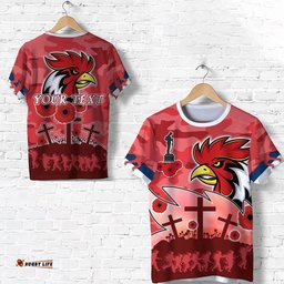 custom personalised roosters anzac day t shirt military red