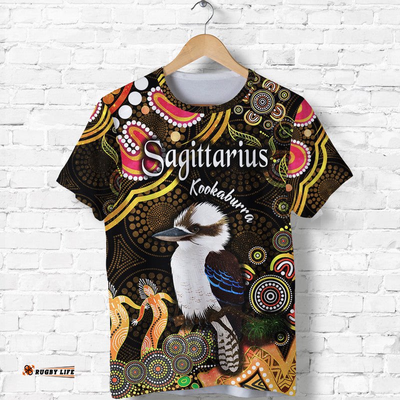 australian astrology t shirt sagittarius kookaburra zodiac aboriginal vibes gold