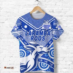 custom personalised laramba roos football club t shirt kangaroos indigenous style custom text and number