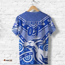 custom personalised laramba roos football club t shirt kangaroos indigenous style custom text and number