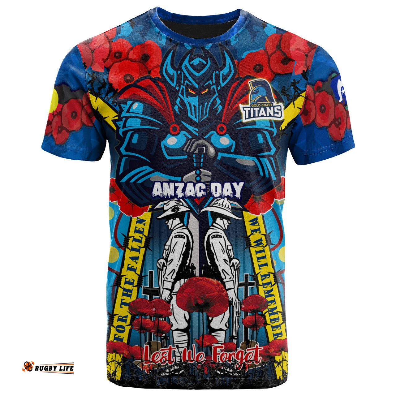 titans aboriginal rugby anzac day custom watercolour t shirt remembrance indigenous titans with poppy flower