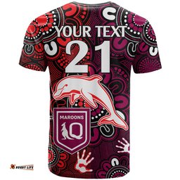 custom text and number nrl dolphins combine queensland origin t shirt indigenous aboriginal style
