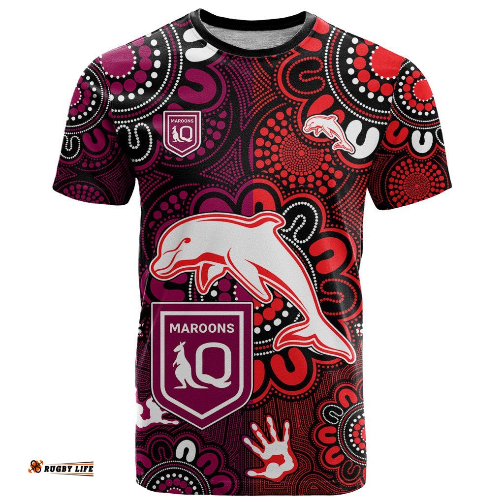 custom text and number nrl dolphins combine queensland origin t shirt indigenous aboriginal style