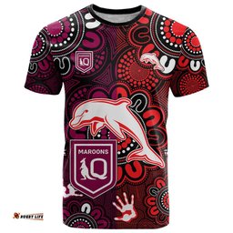 custom text and number nrl dolphins combine queensland origin t shirt indigenous aboriginal style