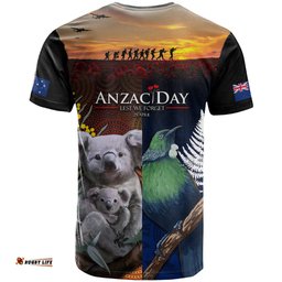 australia and new zealand anzac day t shirt tui bird and koala mix maori and aboriginal pattern