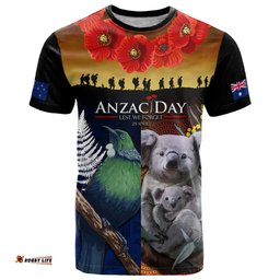 australia and new zealand anzac day t shirt tui bird and koala mix maori and aboriginal pattern