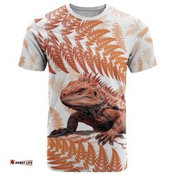 red new zealand tuatara t shirt aotearoa sphenodon punctatus silver fern
