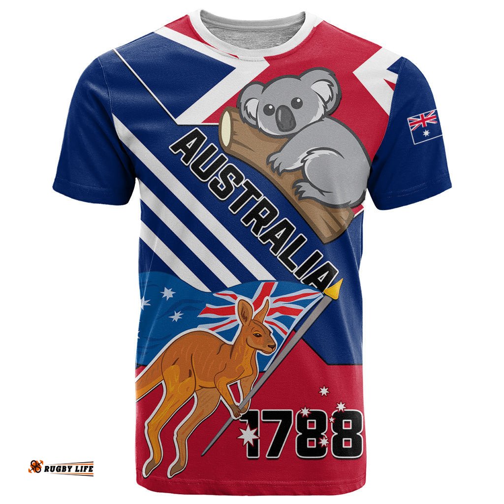 australia day kangaroo and koala with flag t shirt