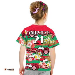 custom personalised rabbitohs rugby t shirt tropical flowers and palm hawaiian style