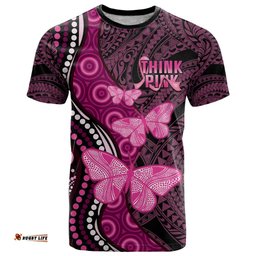 think pink breast cancer awareness t shirt butterfly aboriginal mix polynesian pattern