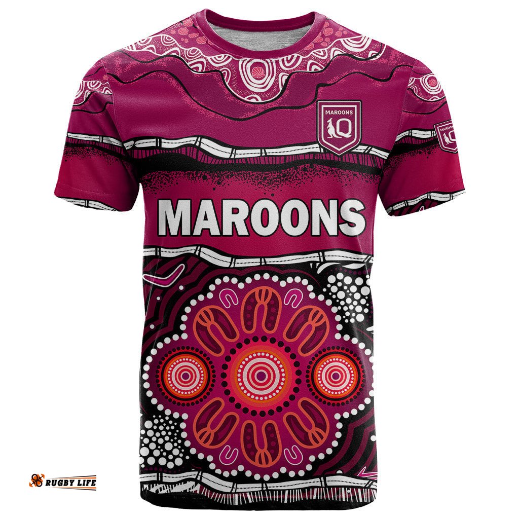 custom text and number maroons rugby t shirt aboriginal queensland state of origin