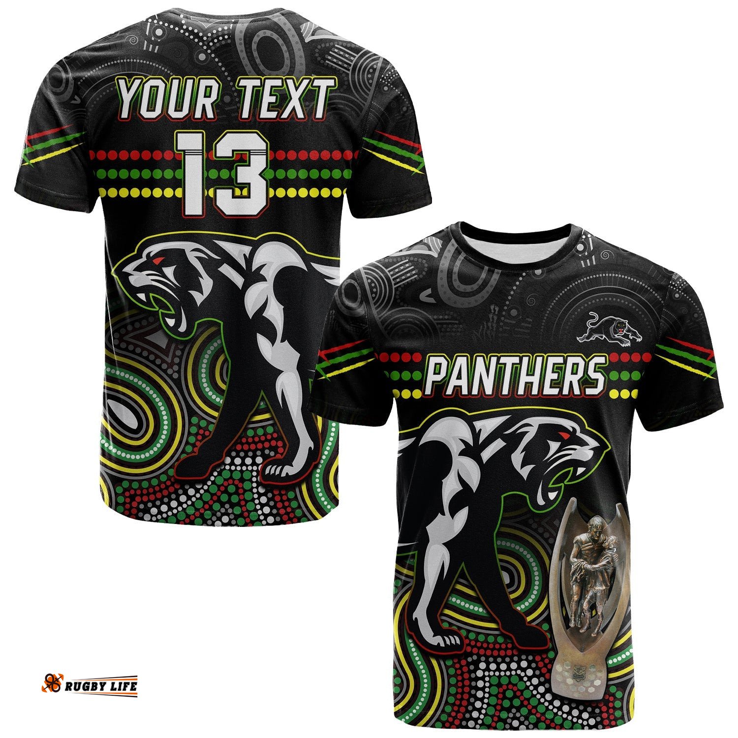 custom text and number panthers rugby t shirt premiers 2022 back to back champions