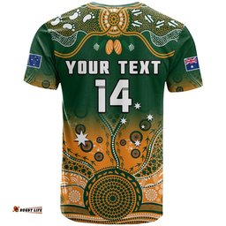 custom text and number australia rugby t shirt wallabies kangaroo green aboriginal