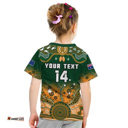 custom text and number australia rugby t shirt wallabies kangaroo green aboriginal
