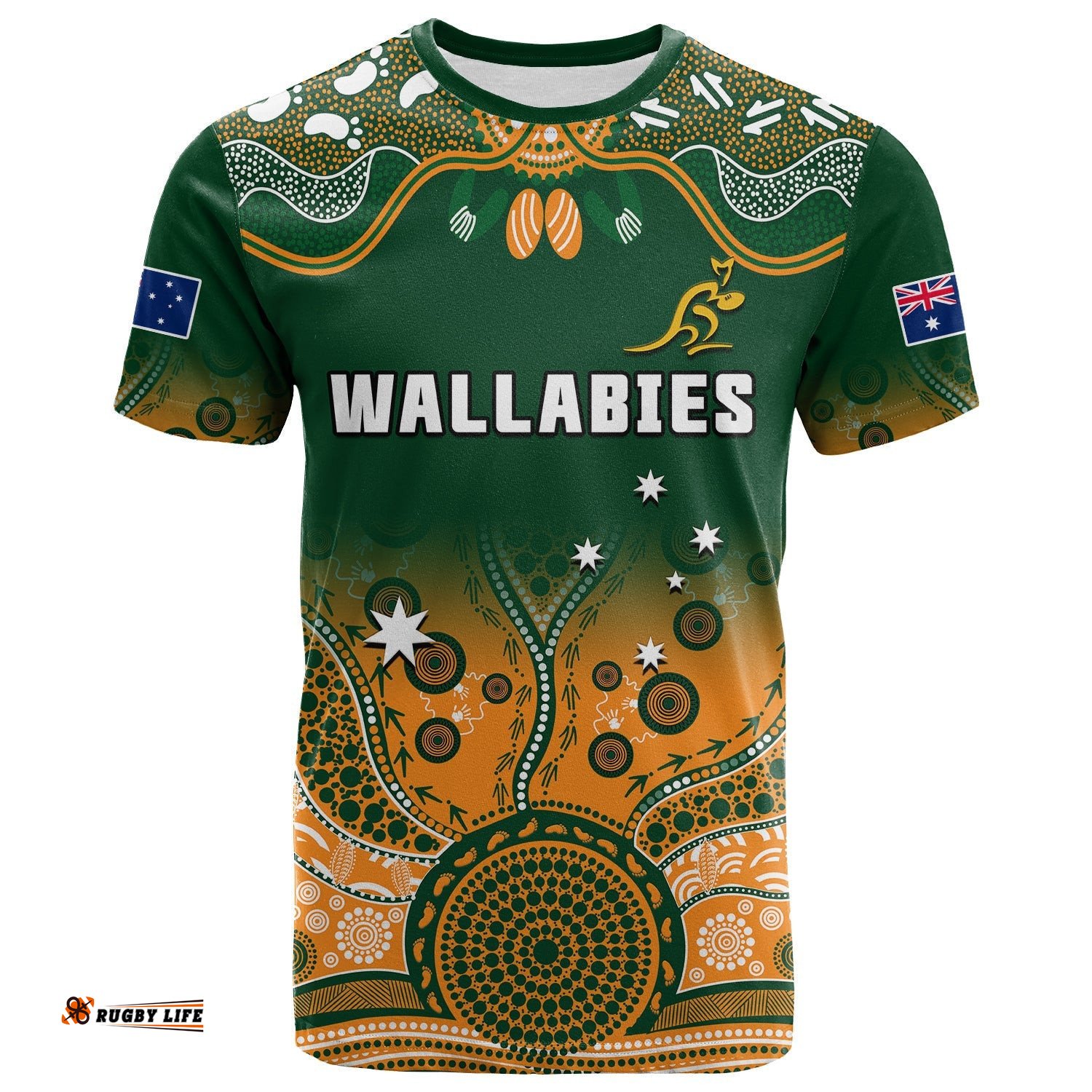 custom text and number australia rugby t shirt wallabies kangaroo green aboriginal