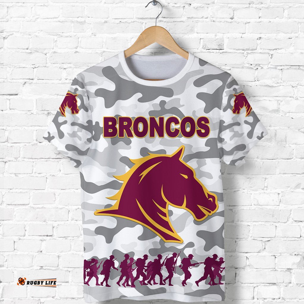 brisbane broncos t shirt anzac day camouflage vibes white