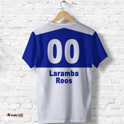 custom personalised laramba roos football club t shirt kangaroos original no.1 white