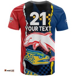 custom text and number nrl combine dolphins and parra eels t shirt simple style