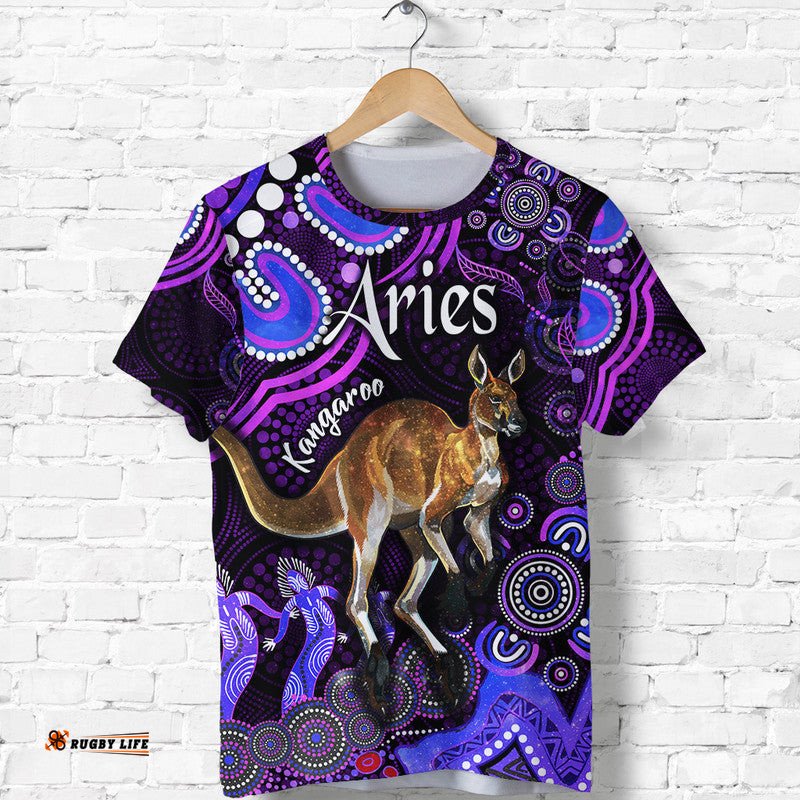 australian astrology t shirt aries kangaroo zodiac aboriginal vibes purple