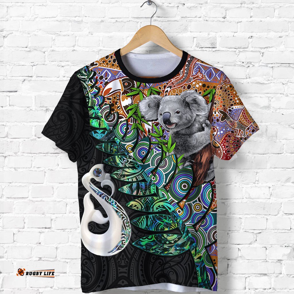 new zealand maori manaia and australian aboriginal koala t shirt