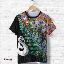 new zealand maori manaia and australian aboriginal koala t shirt