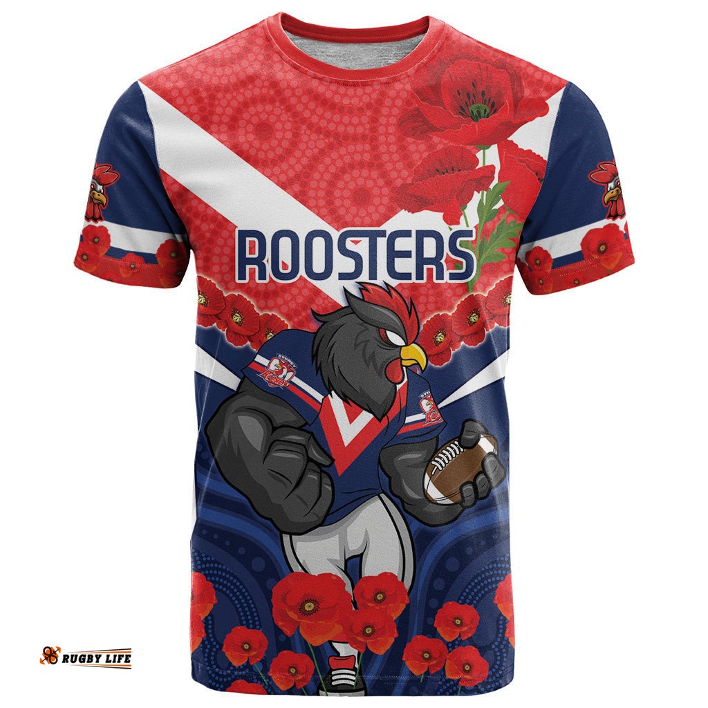 custom roosters rugby anzac t shirt sydney gallipoli soldier with aboriginal art