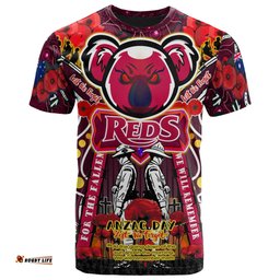 reds rugby anzac aboriginal custom watercolour t shirt remembrance queensland reds with koala and poppy flower 0