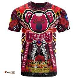 reds rugby anzac aboriginal custom watercolour t shirt remembrance queensland reds with koala and poppy flower 0