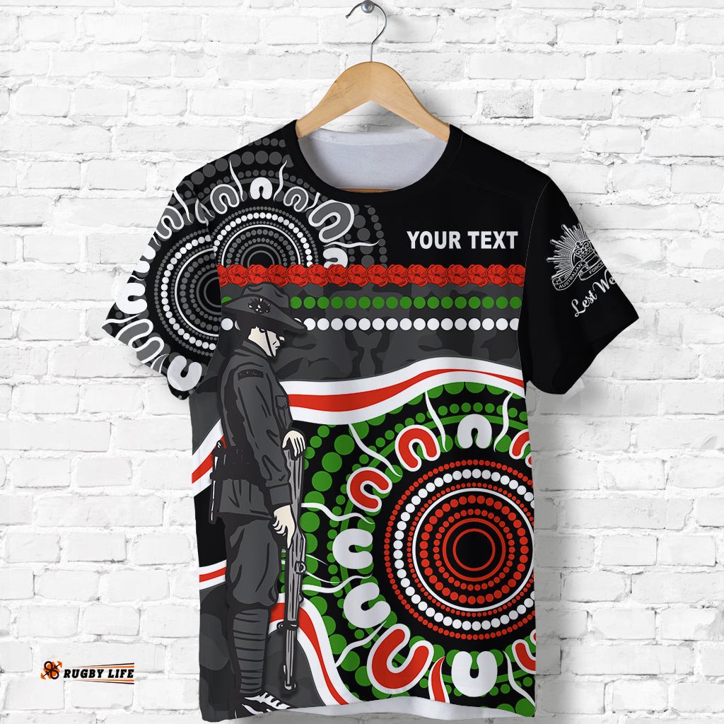 custom personalised panthers anzac day t shirt aboriginal lest we forget ver.01