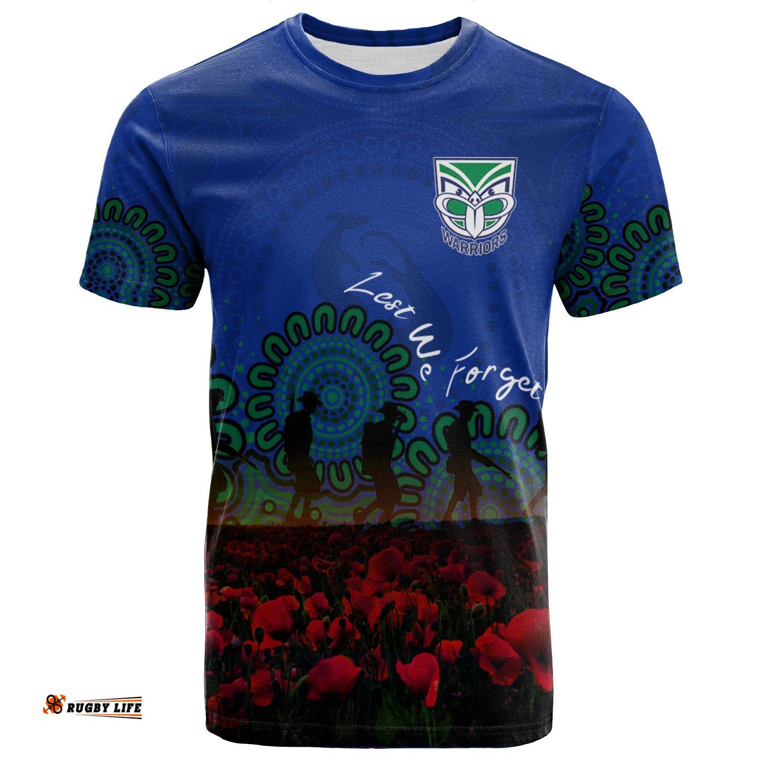 new zealand warriors t shirt personalized aboriginal rugby anzac day poppy with soldiers nrl 0Amazing Aussie