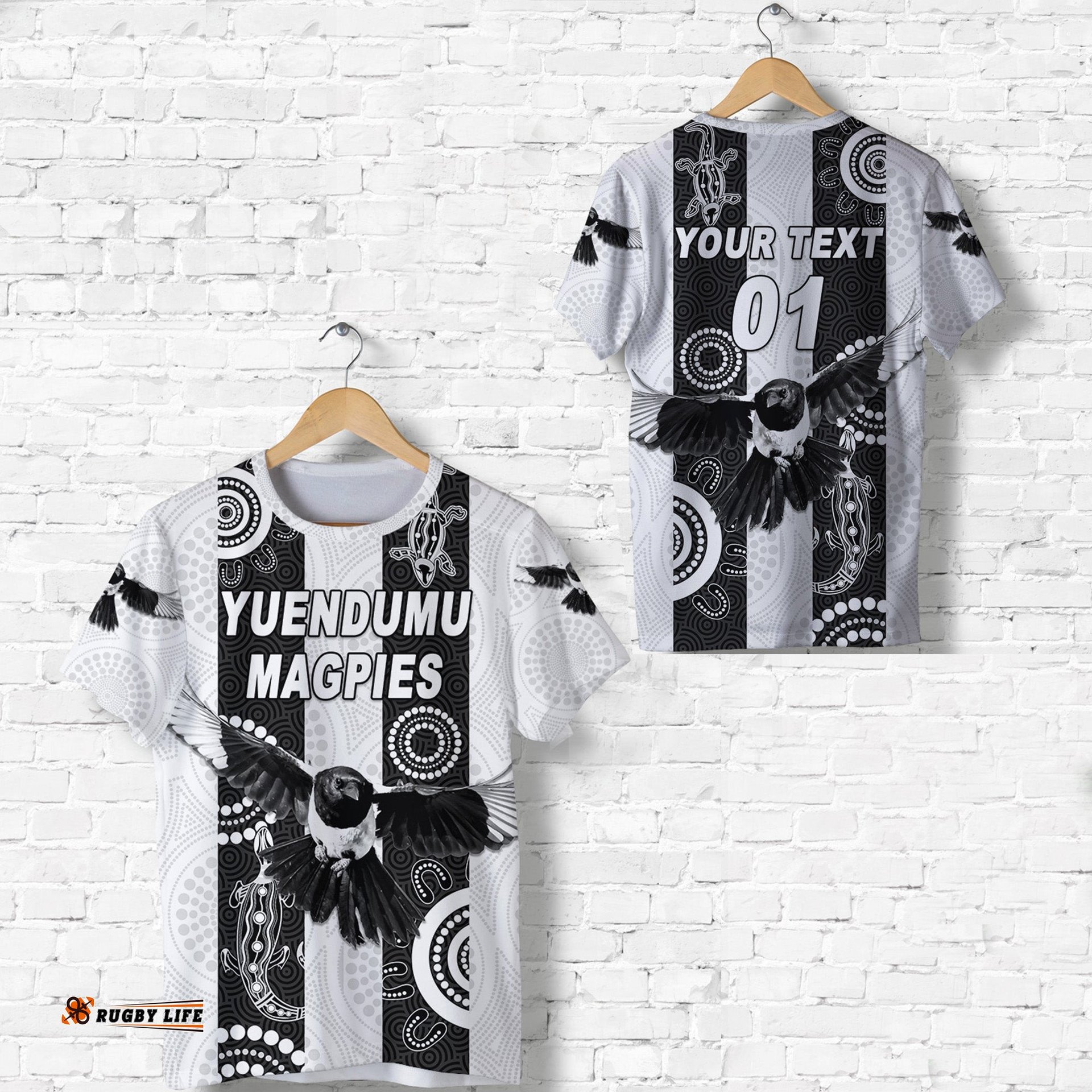 custom personalised yuendumu magpies football club t shirt indigenous version custom text and number