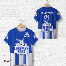 custom personalised laramba roos football club t shirt kangaroos original blue custom text and number