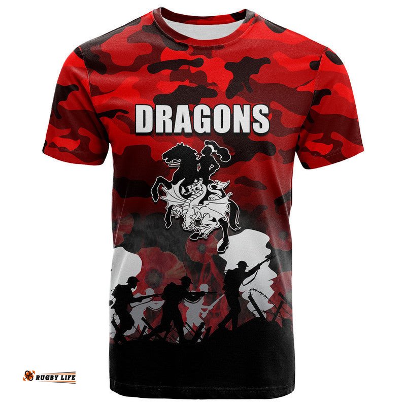 custom personalised nrl anzac day t shirt dragons army style