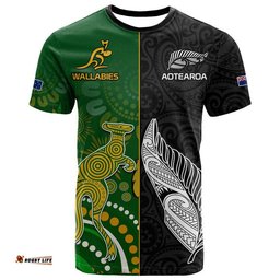 aotearoa rugby all black combine australia wallabies t shirt aboriginal kangaroo and maori fern
