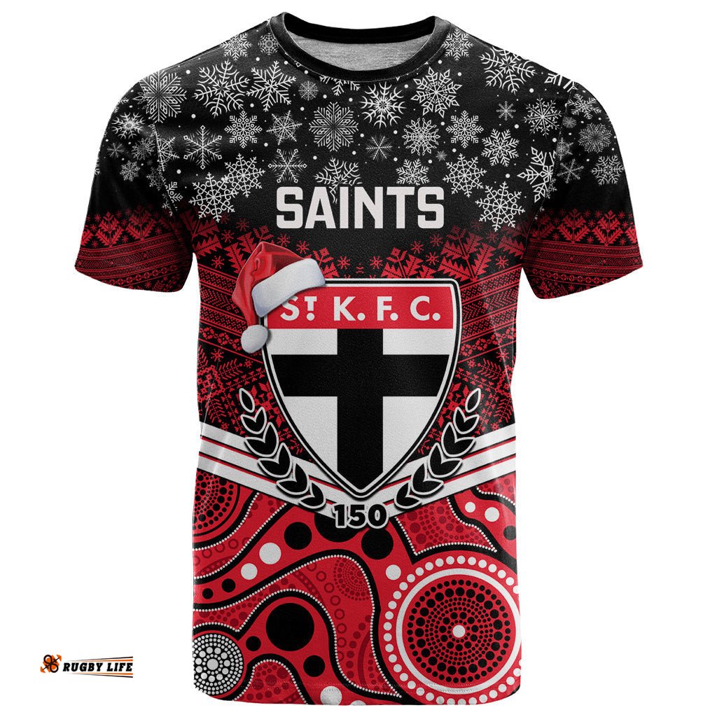 custom st kilda football christmas t shirt merry xmas mix aboriginal art