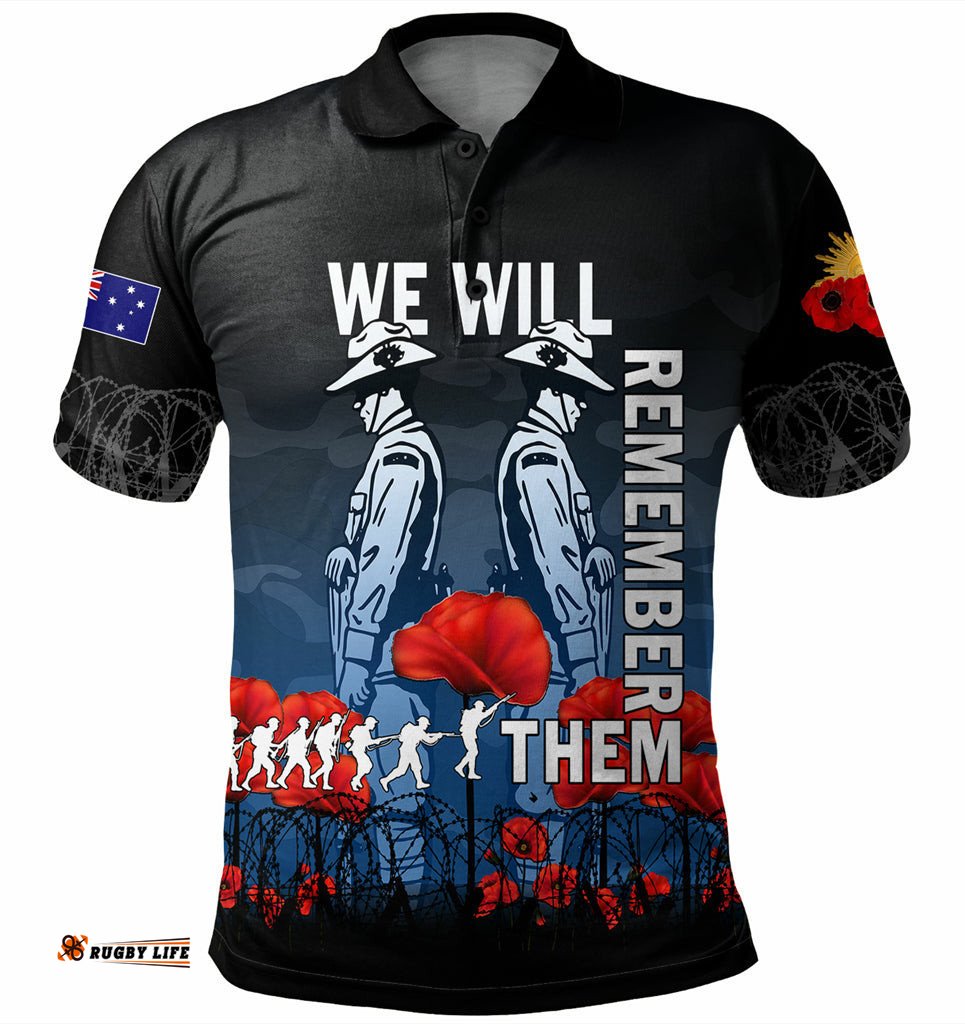 australia anzac day polo shirt anzac day soldier we will remember them polo shirt blue