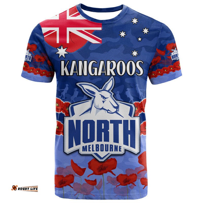 custom personalised kangaroos football anzac t shirt lest we forget
