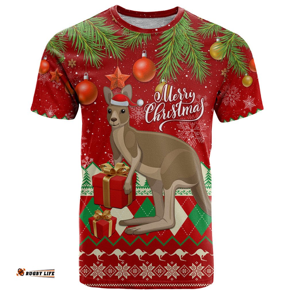 australia christmas t shirt aussie kangaroo santa merry xmas