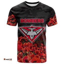 anzac day essendon bombers t shirt poppy flowers with army patterns